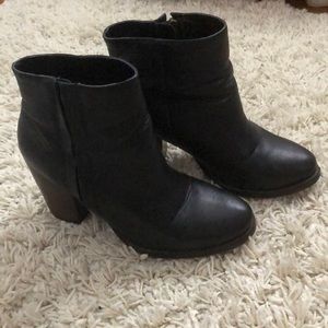 Black faux leather booties with side zipper